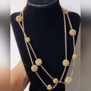 Charter Club Sautoir Gold Plated Floral Necklace / Cubic Zirconia Flowers Detail